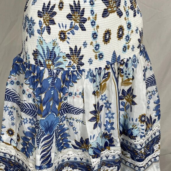 Farm Rio Women's Ana Tapestry Cotton Midi Skirt Blue/White Size S - Picture 4 of 8